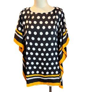 MICHAEL KORS black white orange polka dot lightweight poncho tunic Size Sm/Med
